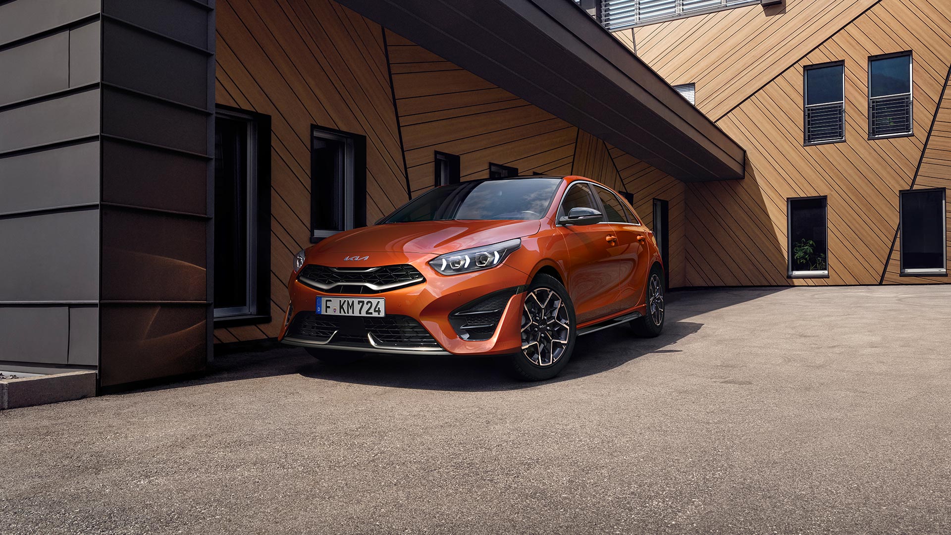 Kia Ceed, Fontansicht, Fahrerseite, Orange